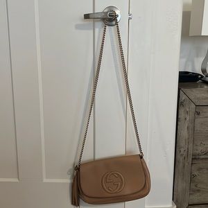Gucci cross body- Flap Soho New Black Purse Beige Leather Cross Body Bag
